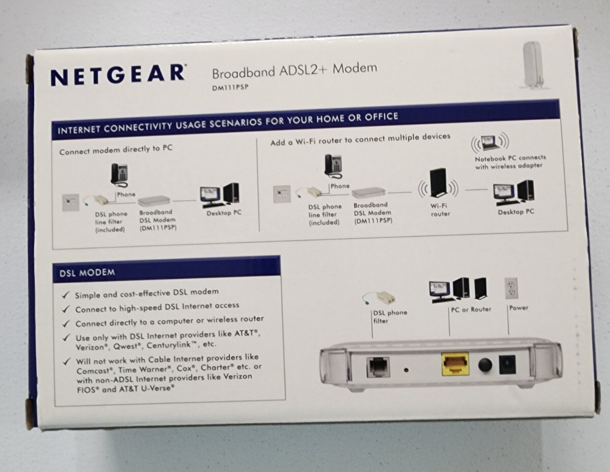 Netgear Broadband ADSL2+ Modem Model DM111PSP DM111PSP-100NAS Complete