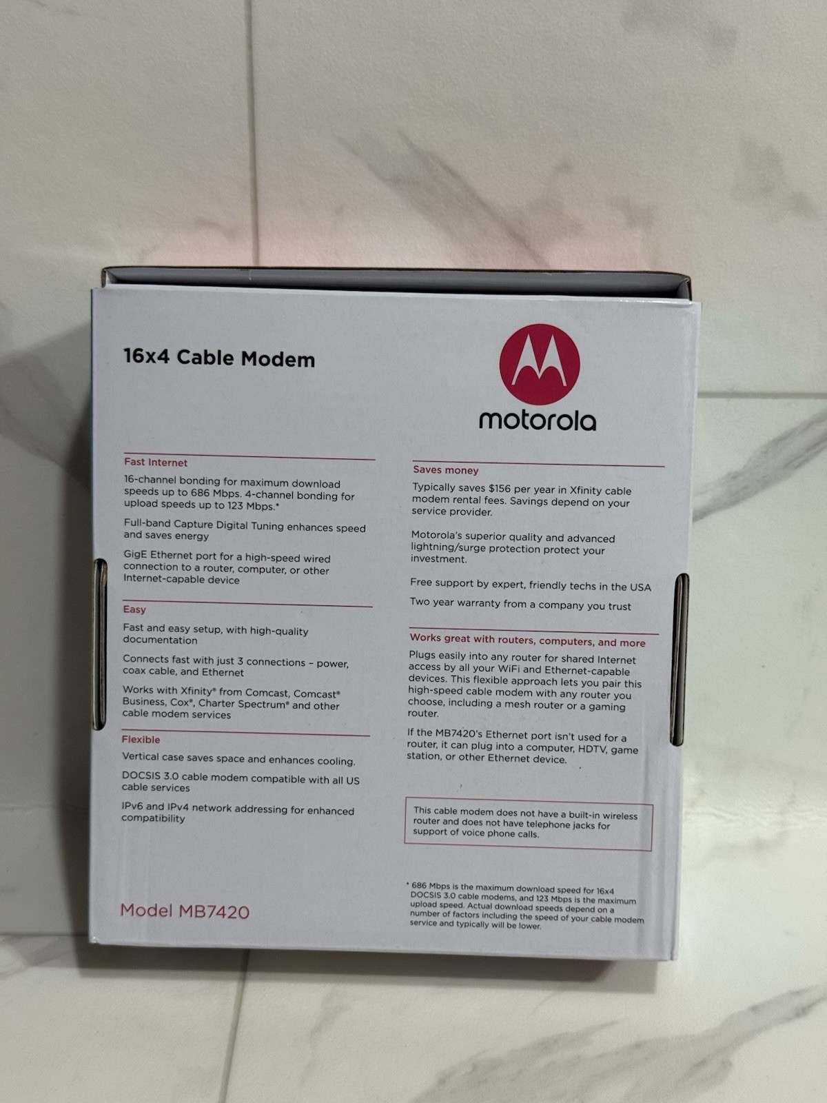 Motorola MB7420-10 16×4 686 Mbps DOCSIS 3.0 Cable Modem New Open Box
