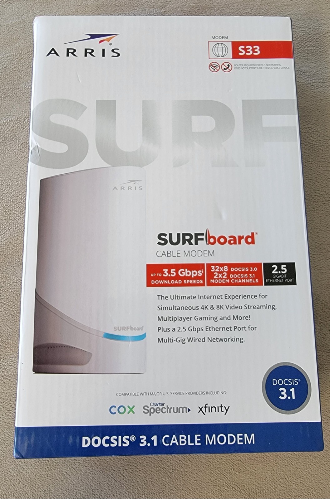 ARRIS Surfboard DOCSIS 3.1 Cable Modem up to 3.5 Gbps download speeds 2.5 Gigabi