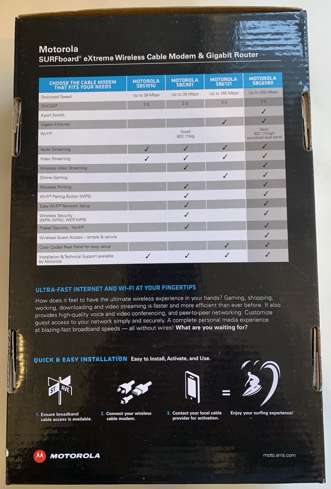 Motorola ARRIS SURFboard SBG6580 DOCSIS 3.0 Cable Modem and Wi-Fi Router
