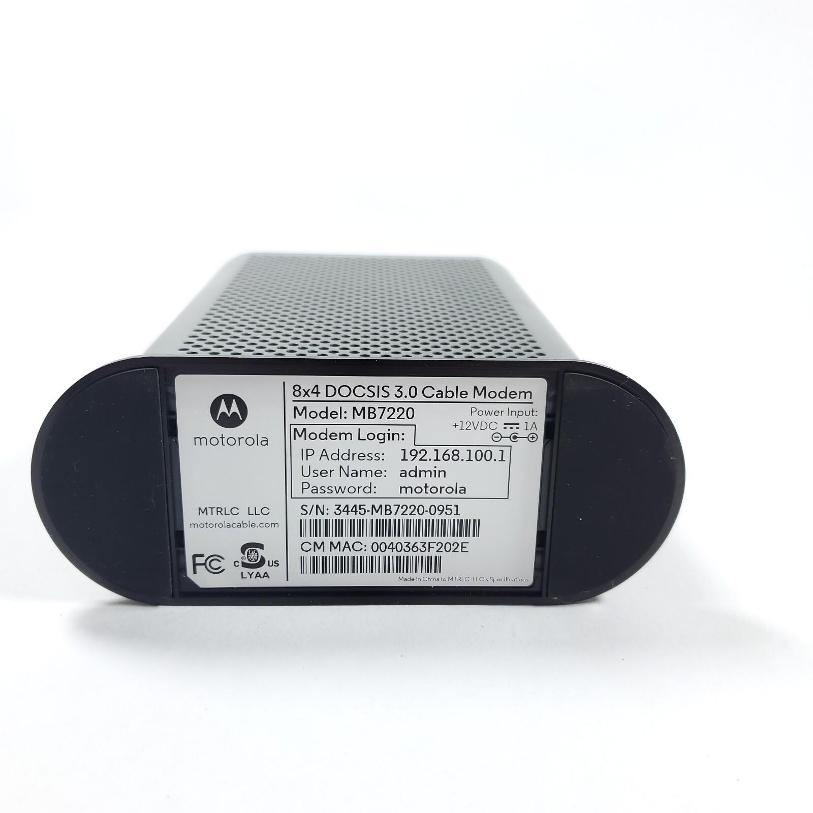 Motorola Cable Modem MB7220 8×4 343 Mbps DOCSIS 3.0 Xfinity