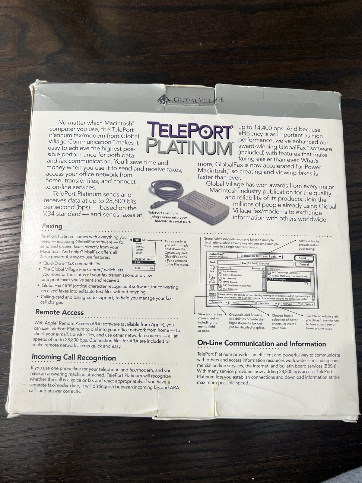 Global Village TELEPORT PLATINUM 28,800 BPS Fax Modem For Macintosh Mac