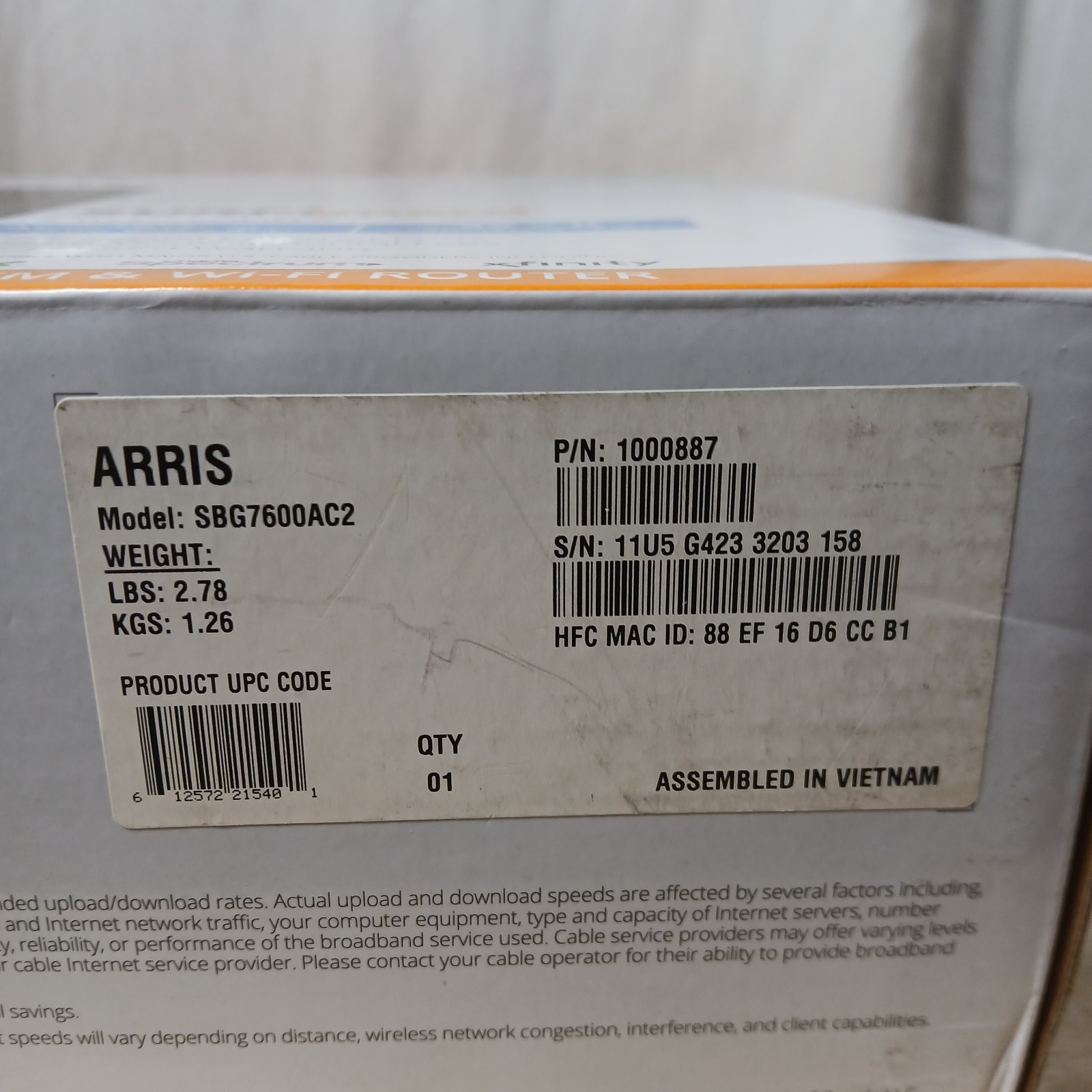 ARRIS SURFBOARD SBG7600AC2 DOCSIS 3.0 Cable Modem & AC2350 Wi-Fi Router W/ Power