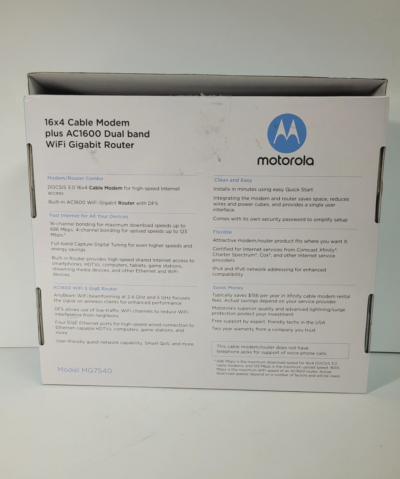 Motorola MG7540 16×4 DOCSIS 3.0 Cable Modem & AC1600 WiFi Router