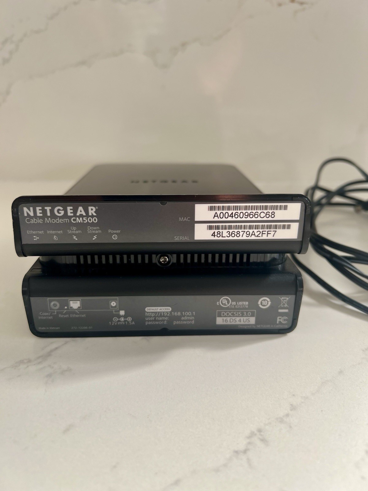 NETGEAR Cm500-1aznas 16×4 DOCSIS 3.0 Cable Modem Max Download Speeds of 686mbps