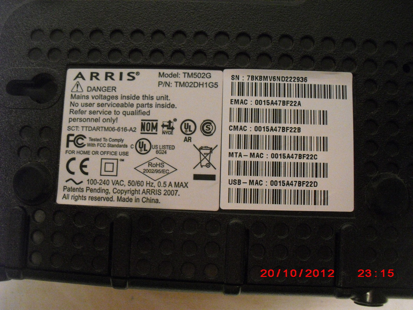 ARRIS TM502G Telephony Modem NO POWER ADAPTER