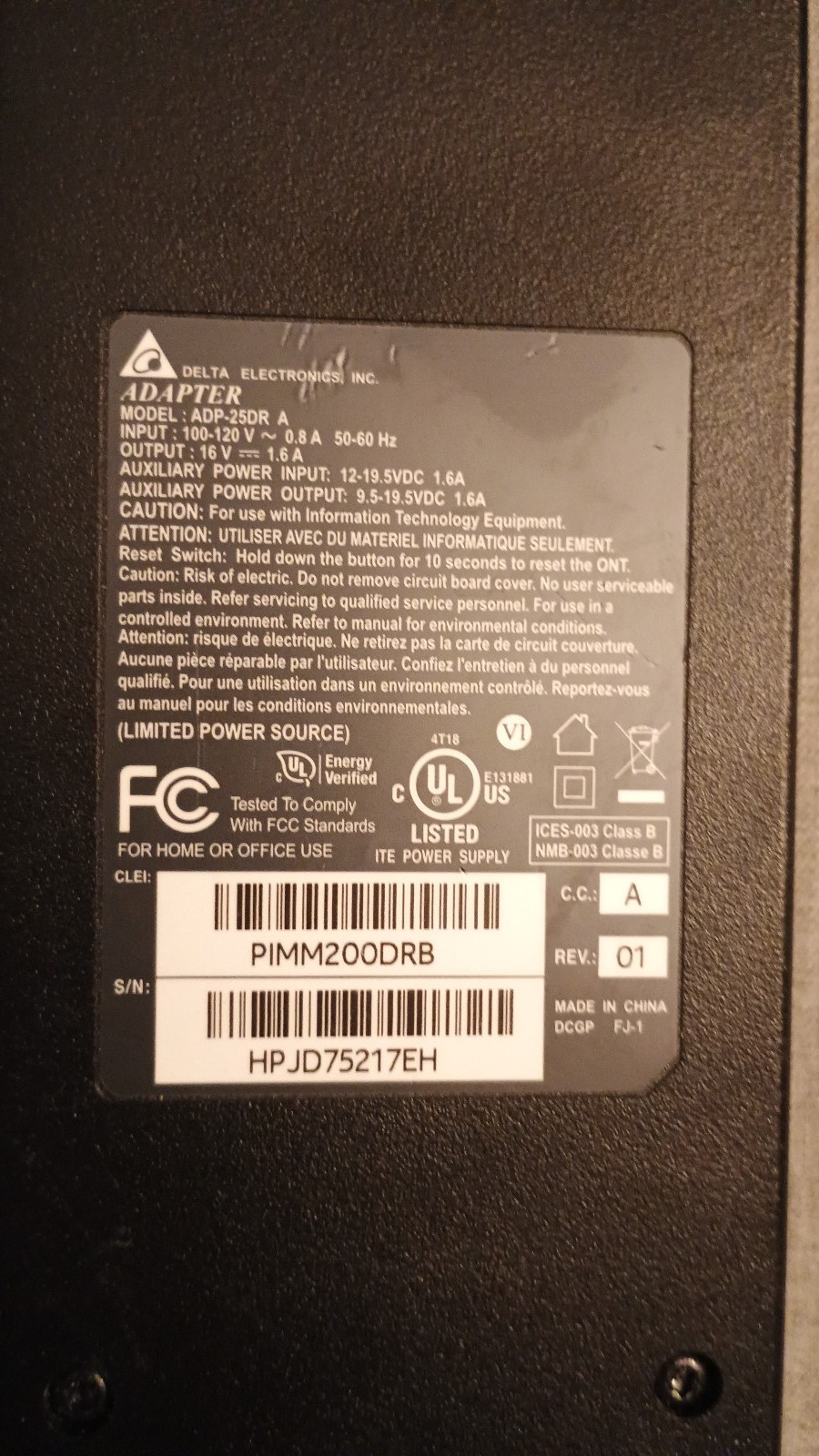 ALCATEL VERIZON OPTICAL NETWORK TERMINAL ONT I-211M-L MODEM + AC ADAPTER