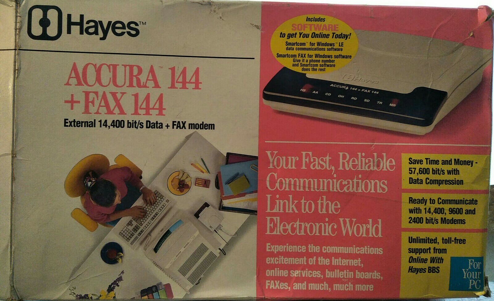 HAYES 5150AM ACCURA 14400 + FAX144 EXTERNAL MODEM. New, orig box, docs & softwar