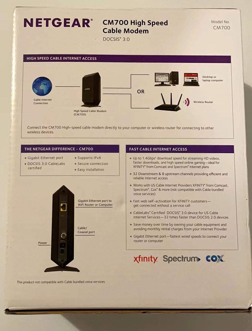 NETGEAR CM700-100NAS DOCSIS3.0 CableModem32x8  1.4gbps Xfinity/Comcast/Spectrum