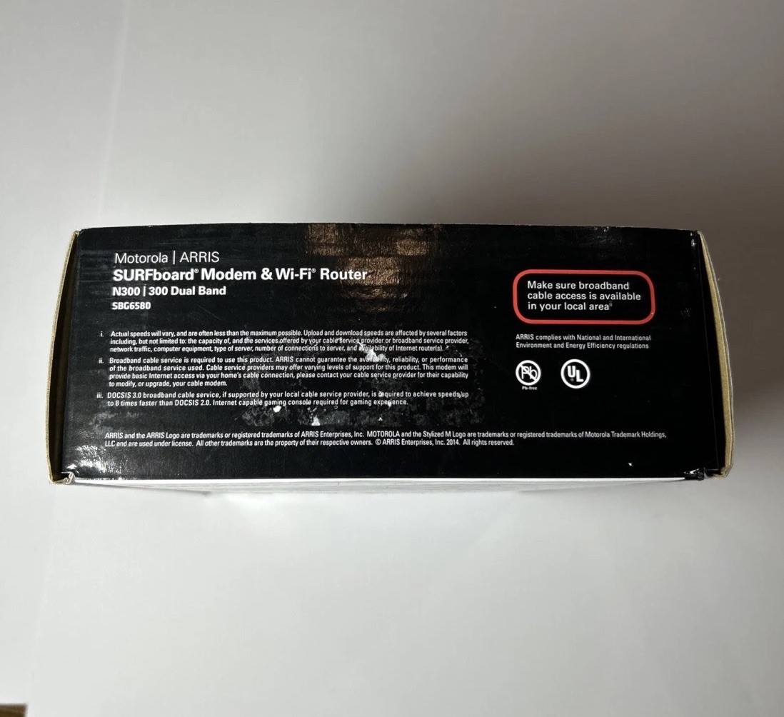 NEW Motorola ARRIS SURFboard SBG6580 DOCSIS 3 Cable Modem and Wi-Fi Router N300