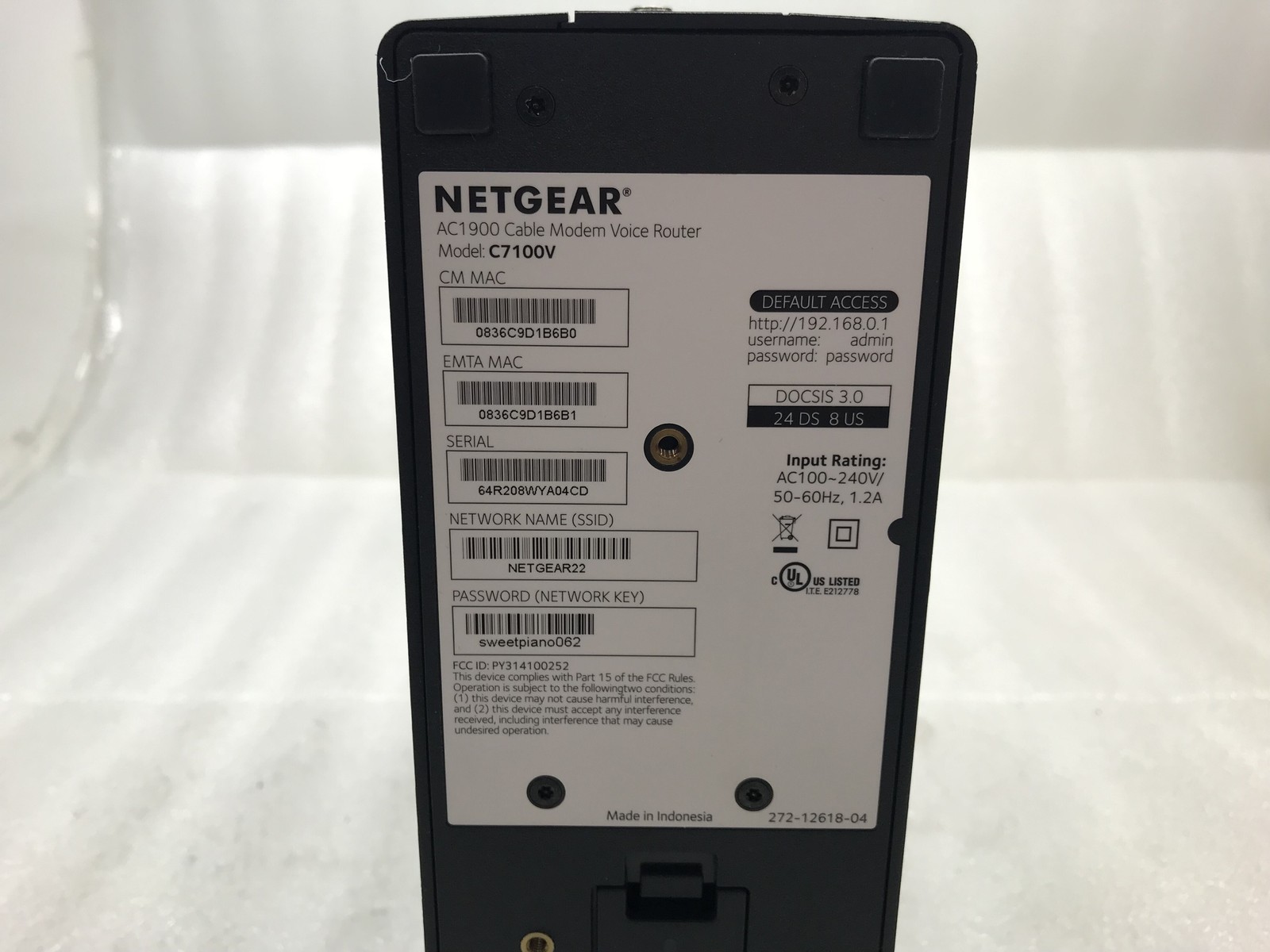 Router Modem Modern Voice NETGEAR AC1900 C7100V NO POWER CABLE INCL’D