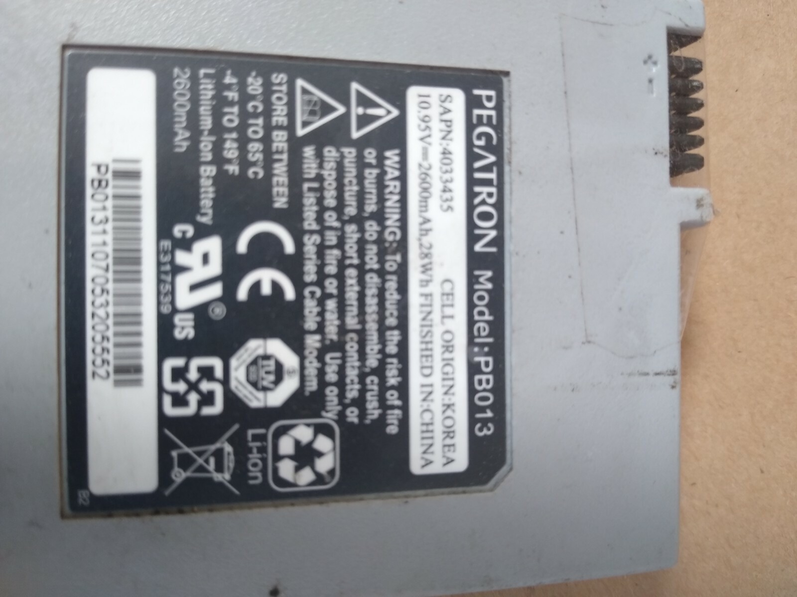 PEGATRON PB013 Modem Battery for DPQ3925 DPQ3939 DPQ3212 10.8V 2600