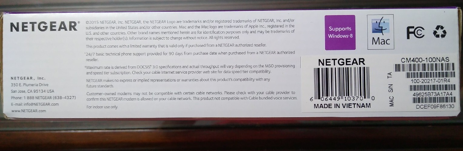 Netgear DOCSIS 30 (CM400-100NAS) 340 Mbps