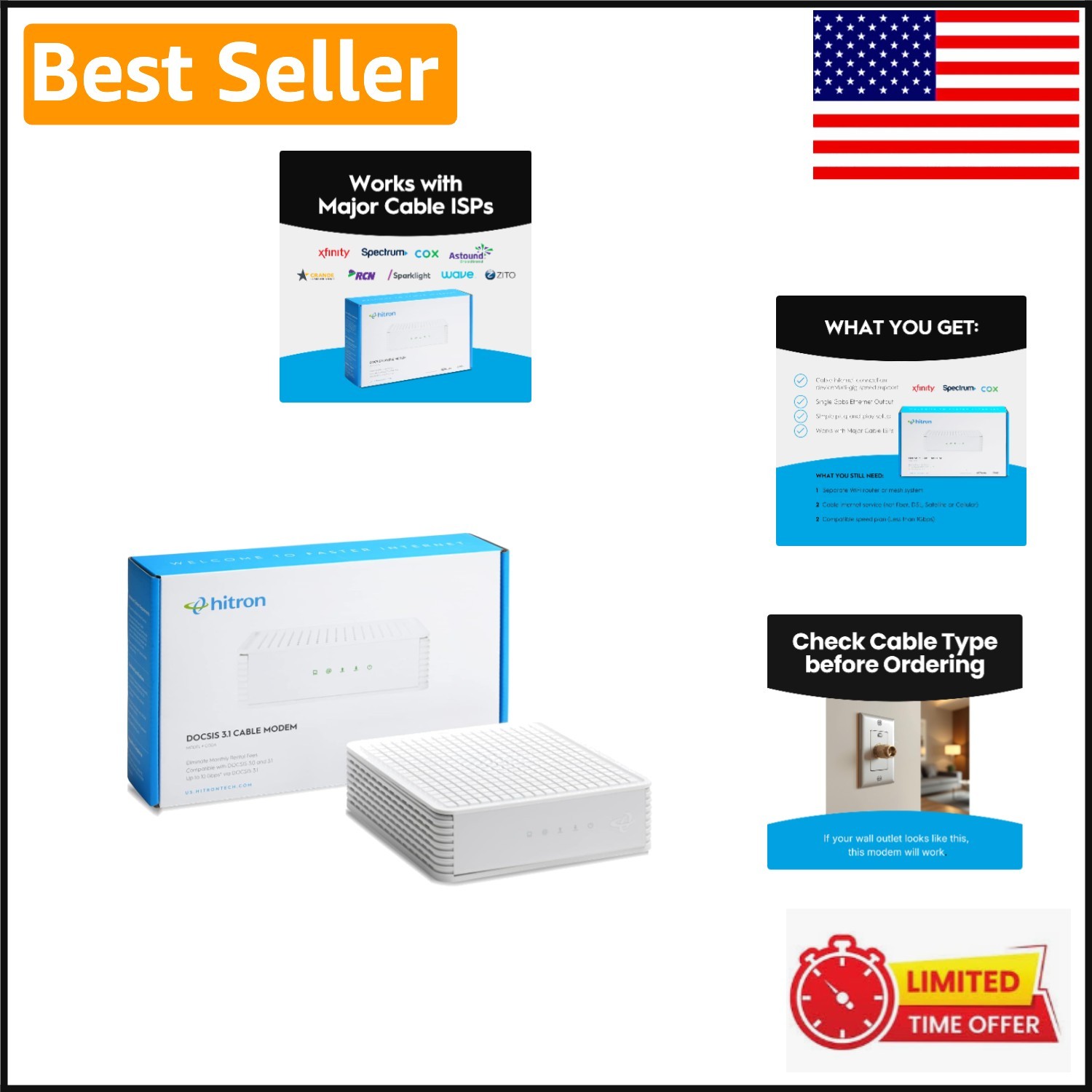 DOCSIS 3.1 High-Speed Cable Internet Modem – Compatible with Xfinity, Spectrum
