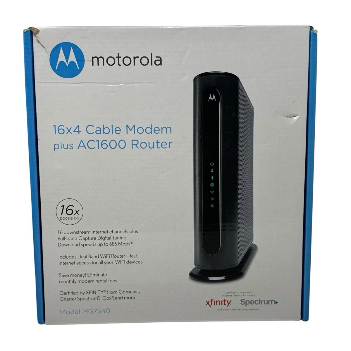Motorola MG7540 16×4 Cable Modem Plus AC1600 Dual Band WiFi Router with DFS