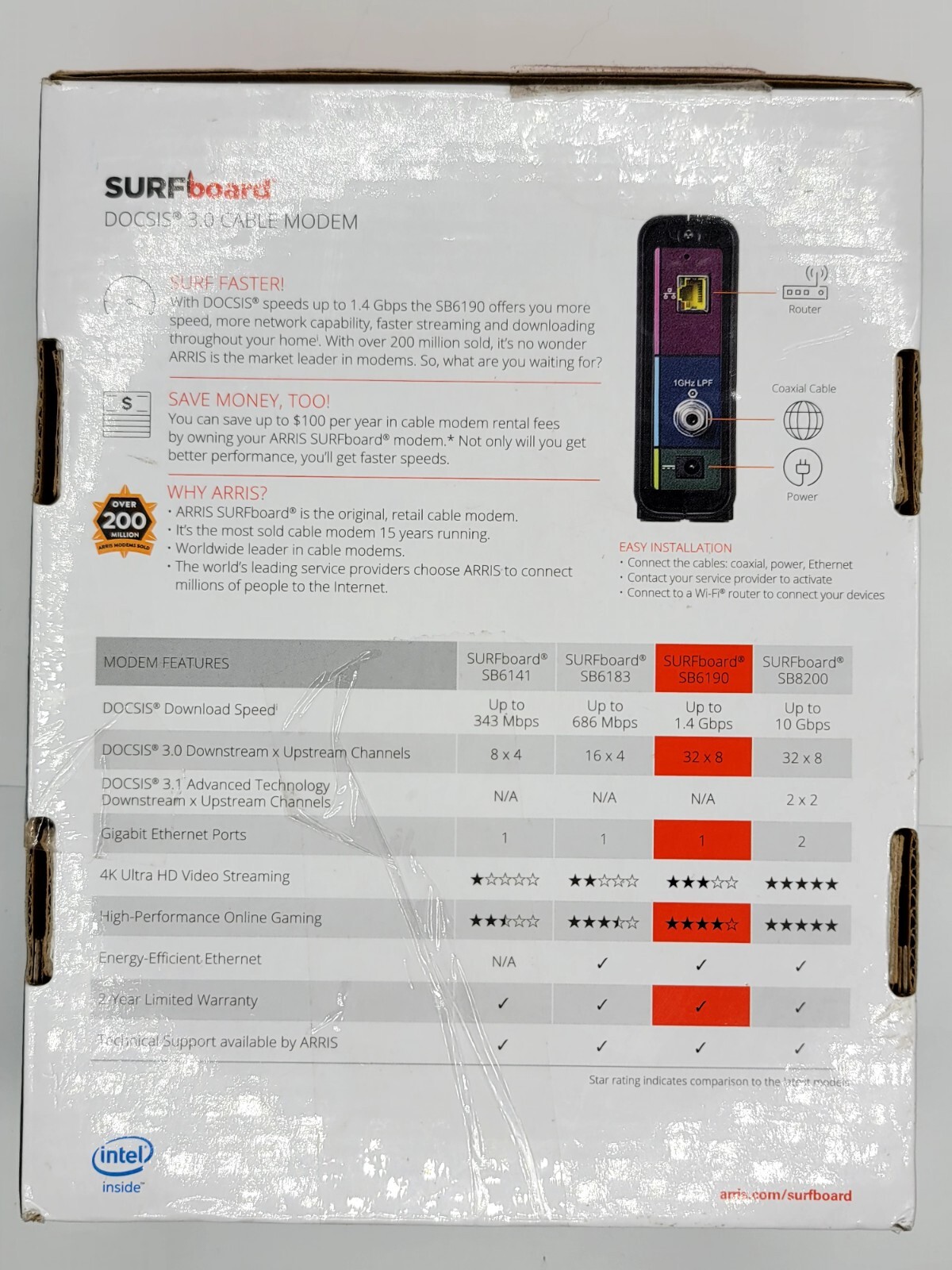 Arris Surfboard Docsis 3.0 Cable Modem SB6190 Cox SPECTRUM Comcast XFINITY BLACK