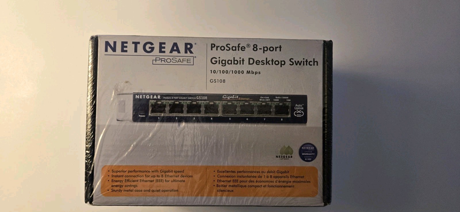 Netgear Prosafe 8 Port Gigabit Switch GS108 10/100/1000 Mbps New in Box