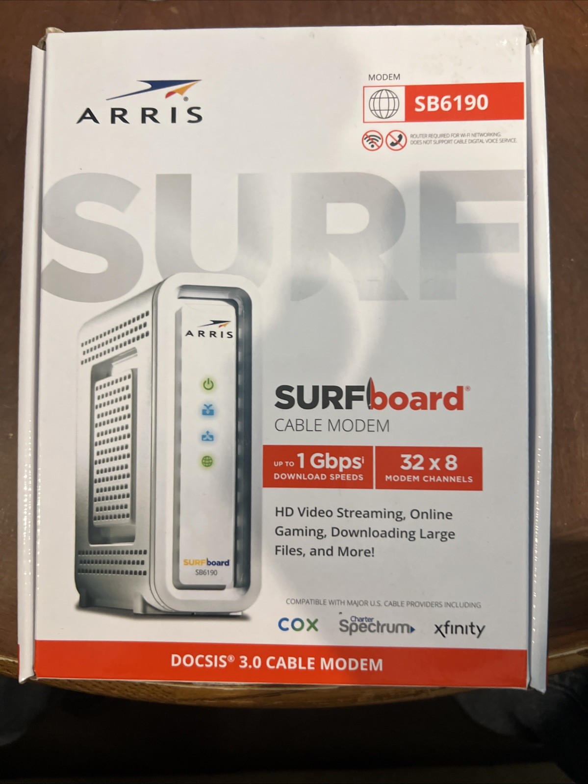 NIB ARRIS Surfboard SB6190-RB DOCSIS 3.0 Cable Modem White New In Open Box