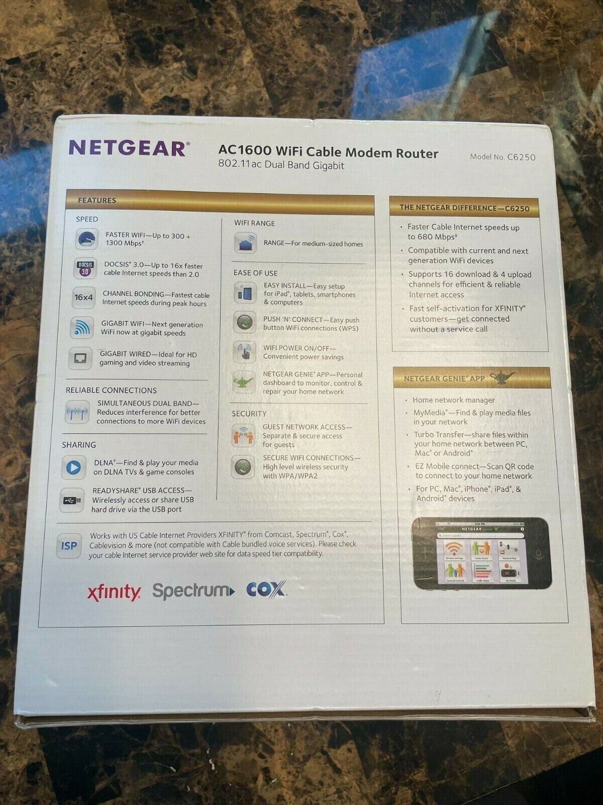 NETGEAR AC1600 Wifi Router Model C6250 DOCSIS 3.0 Cable Modem
