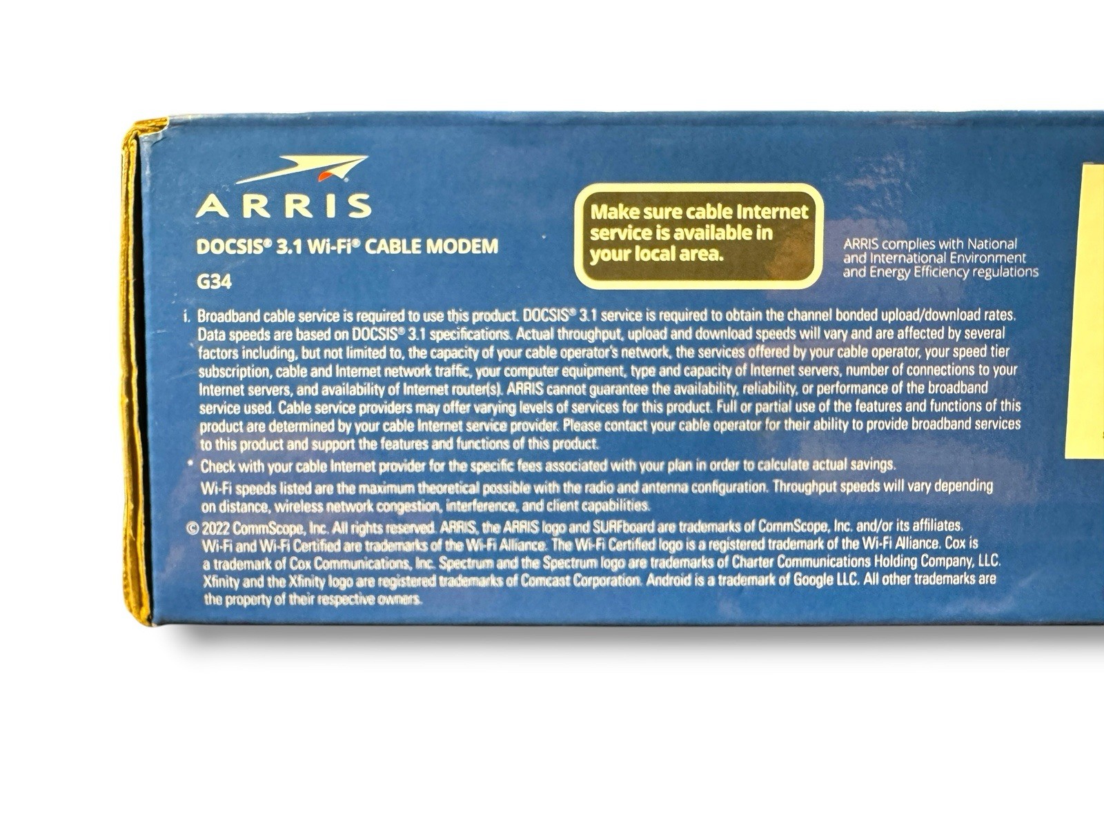 ARRIS SURFboard G34 DOCSIS 3.1 WiFi 6 AX3000 Cable Modem Router 4-Port Black