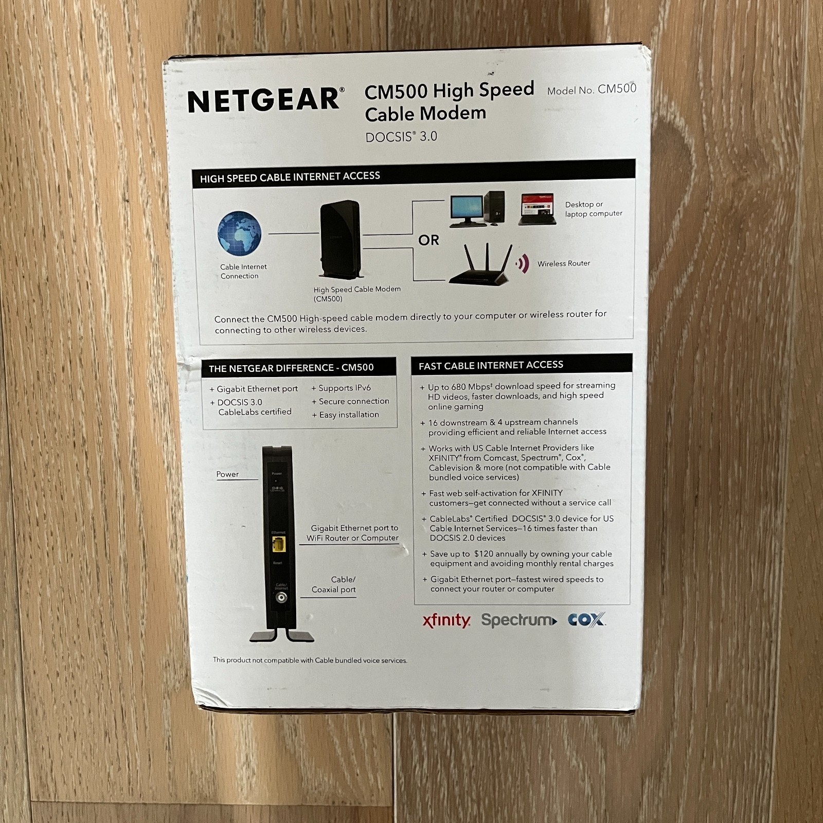 NETGEAR CM500 Hi Speed Cable Modem 680 Mbps Black (Xfinity, Spectrum, Cox)