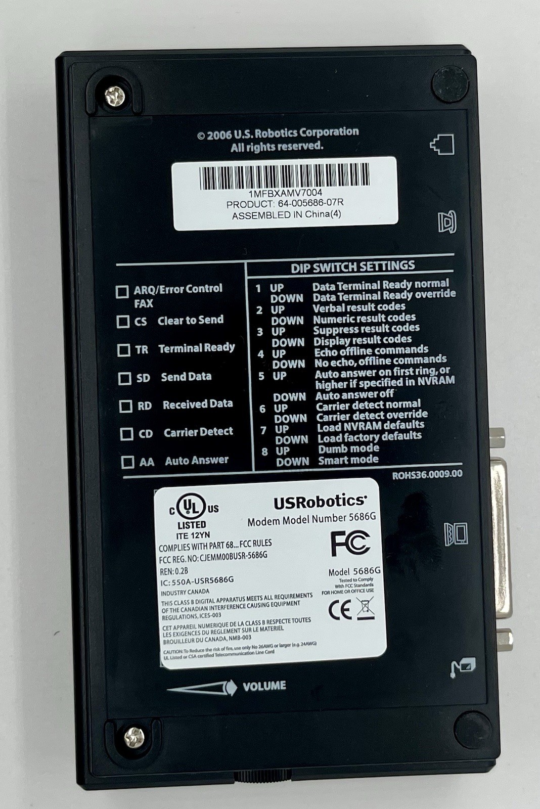 US Robotics 56K Business Modem Courier Lite 5686G with Power adapter & Cables