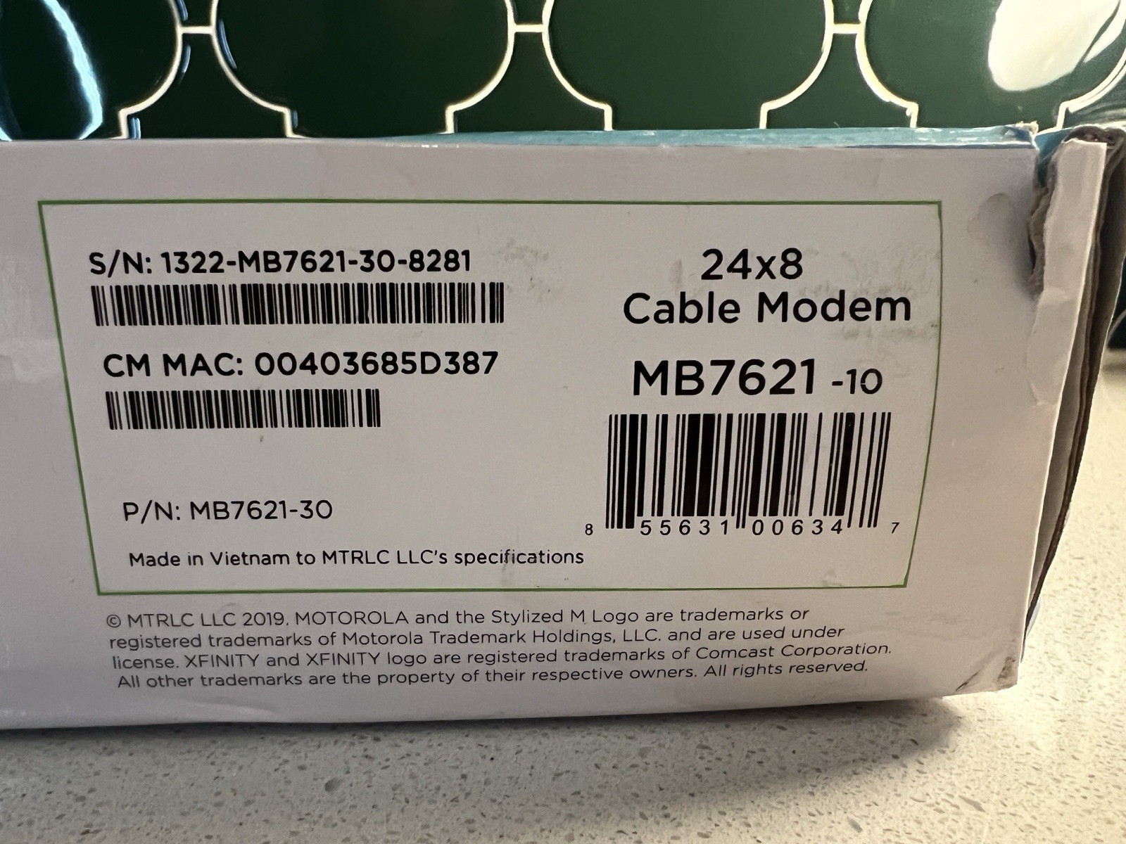 Motorola 24×8 Cable Modem MB7621 DOCSIS 3.0 1000+ mbps New Open Box – See Pics
