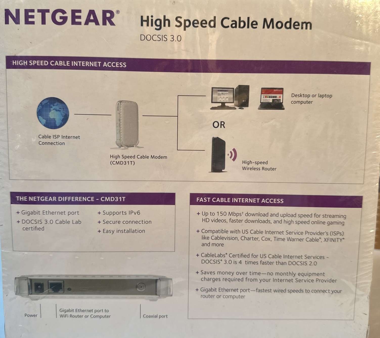 BRAND NEW Sealed NETGEAR DOCSIS 3.0 – High Speed Cable Modem CMD31T-100NAS