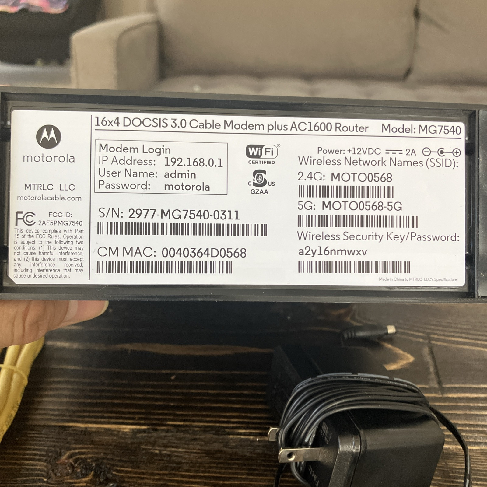 Motorola MG7540 3.0 16×4 Cable Modem Plus AC1600 WIFI Router