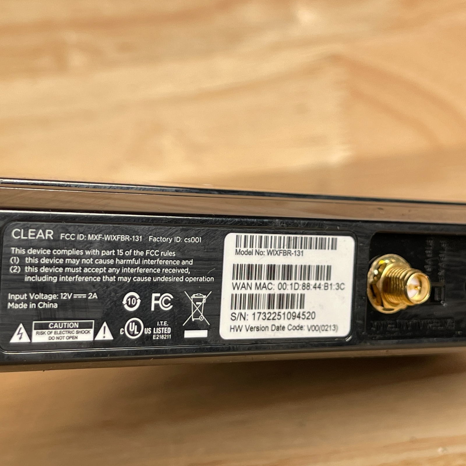 Clear WIXFBR-131 Black Wireless Modem Wi-Fi Router with External Antenna Port