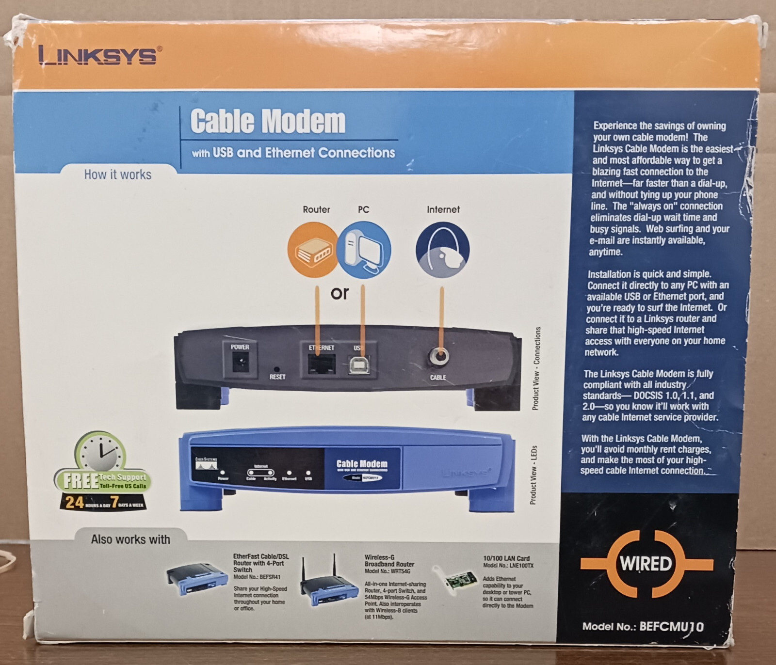 CISCO LINKSYS- BEFCMU10 – ETHERNET CABLE MODEM – USED IN ORIGINAL BOX