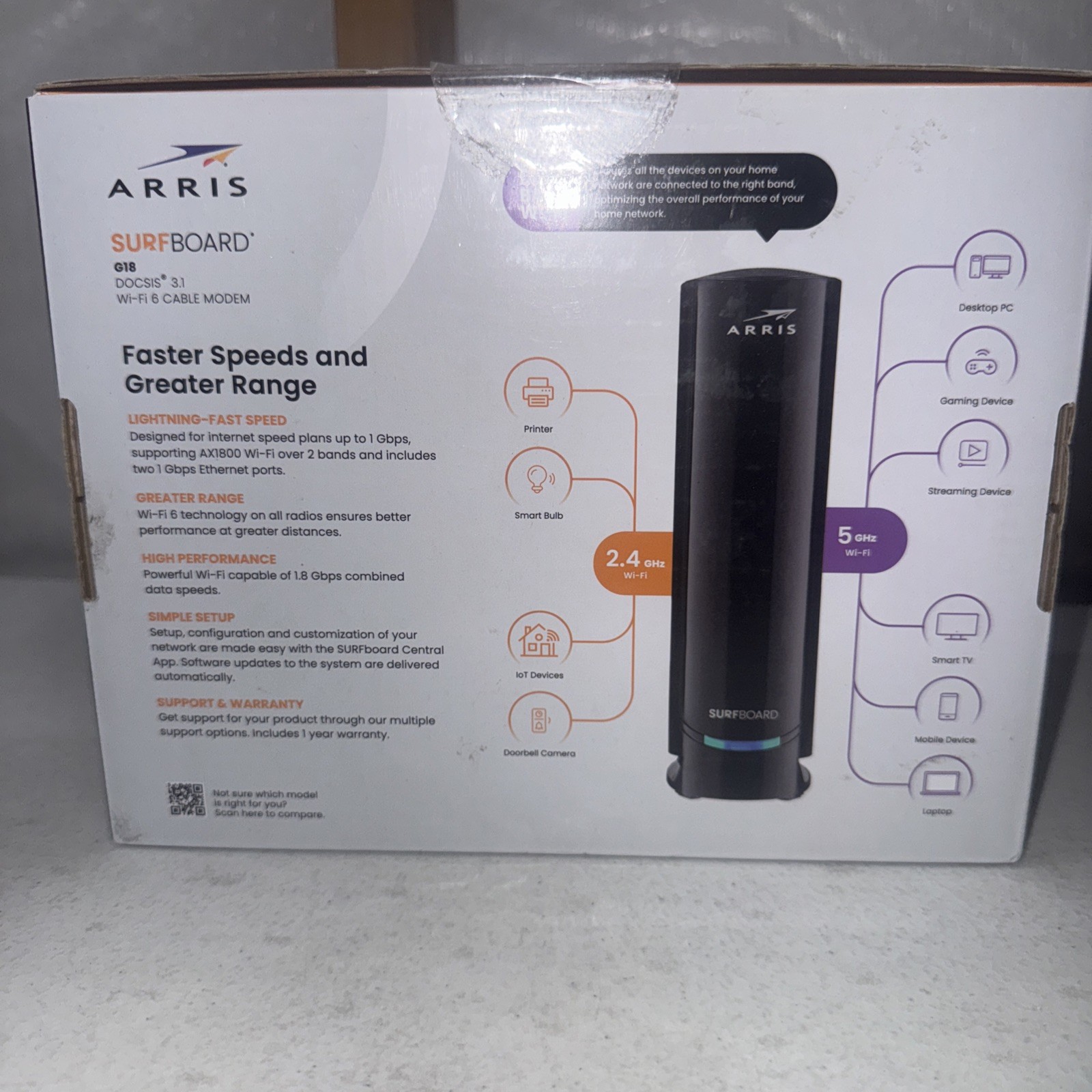Arris G18 AX1800 WiFi 6 & DOCSIS 3.1 Cable Modem