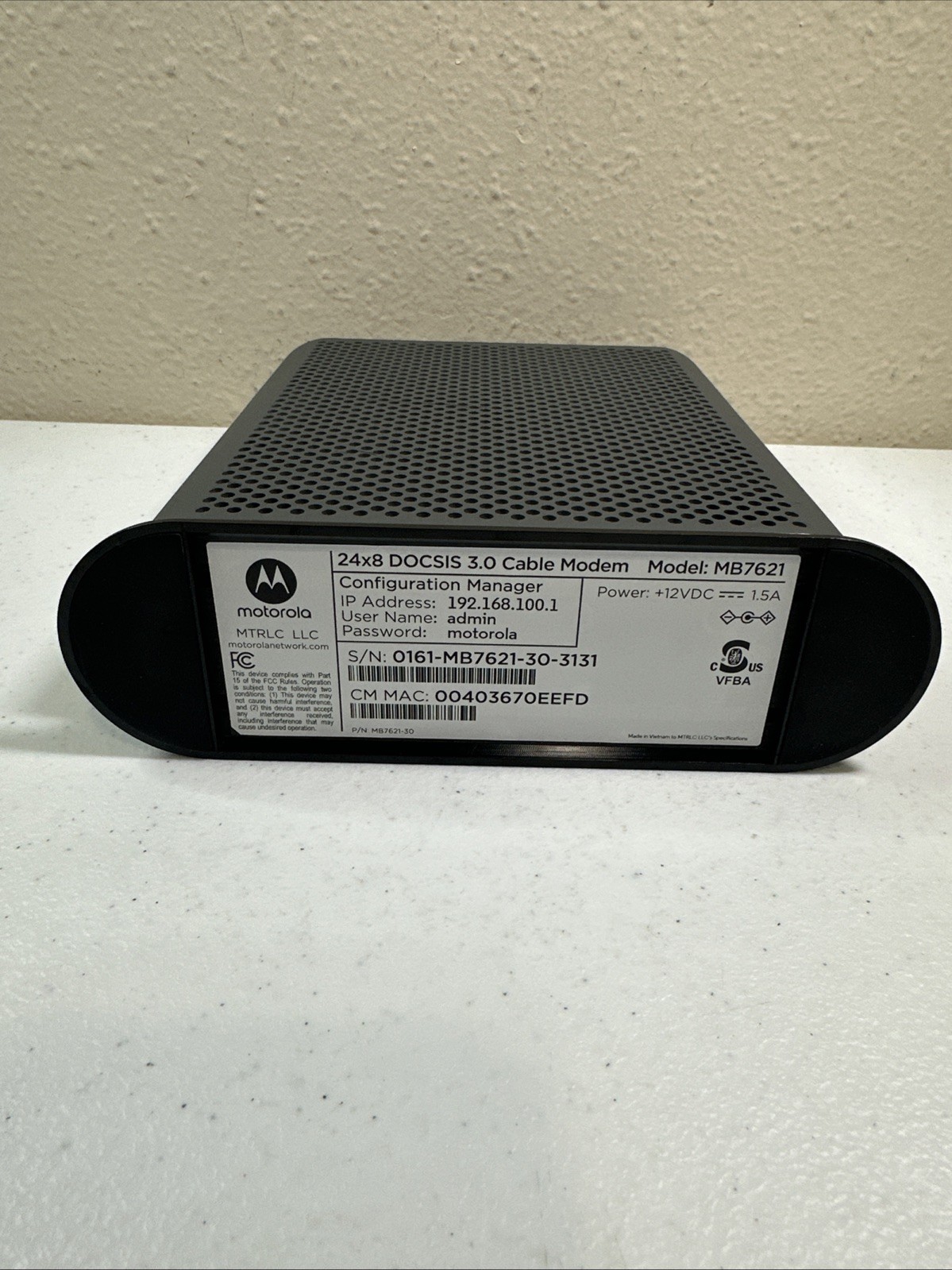 Motorola MB7621 Cable Modem 24×8 DOCSIS 3.0 Xfinity Cox Spectrum 900 Mbps