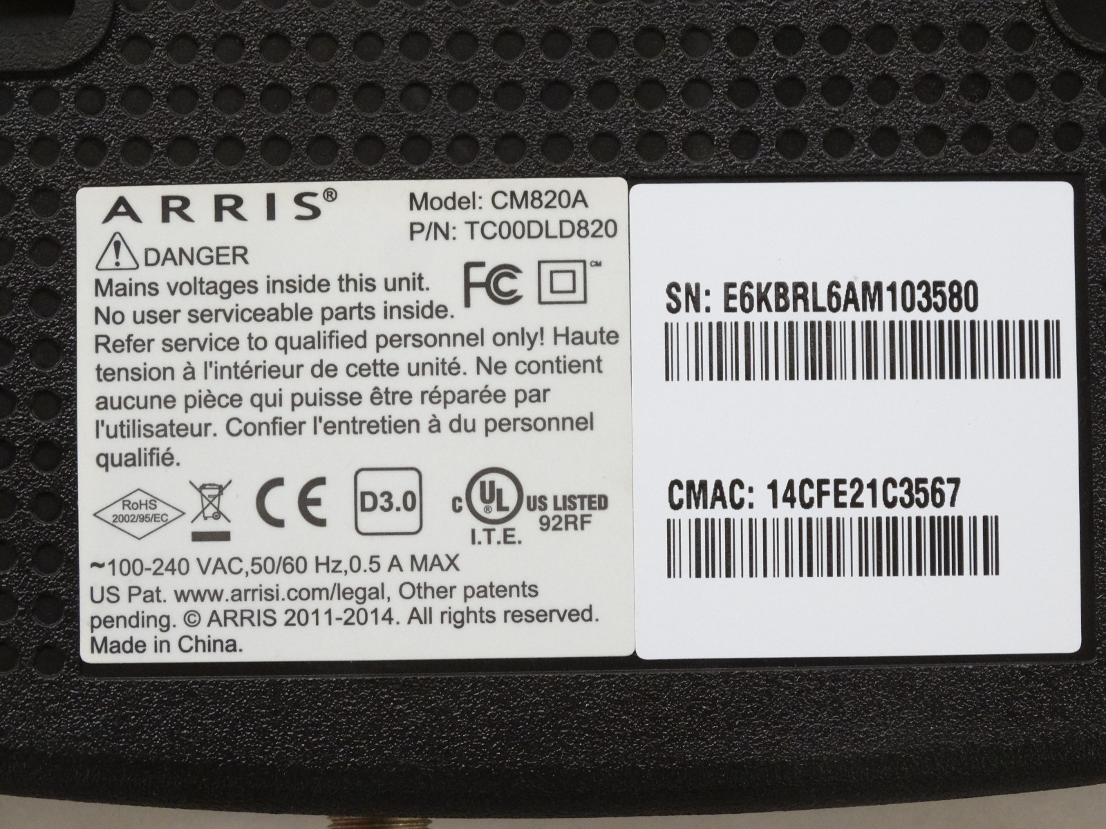 Arris CM820A Cable/3.0 Modem