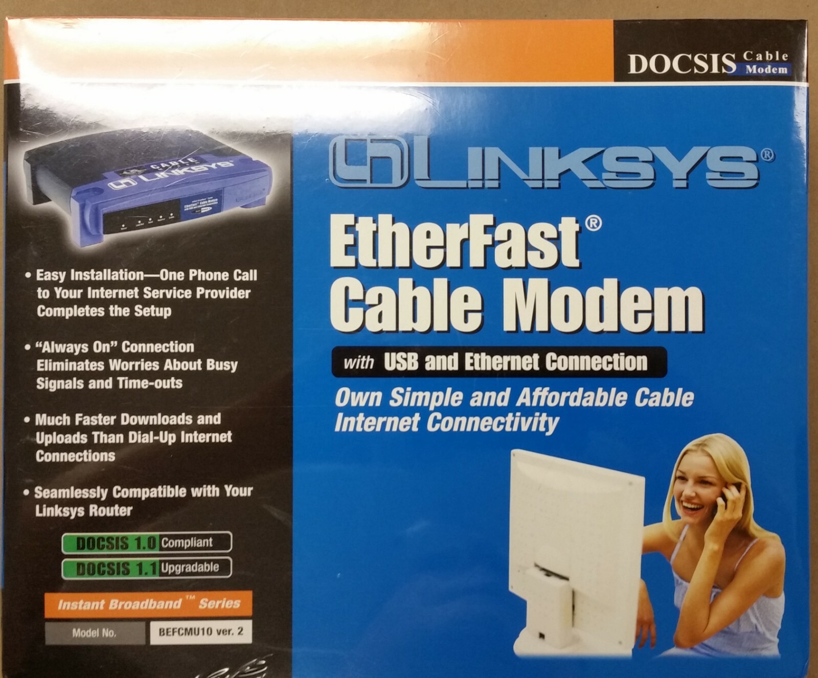 Linksys BEFCMU10 v.2 Cable Modem w/USB and Ethernet Connection, NEW