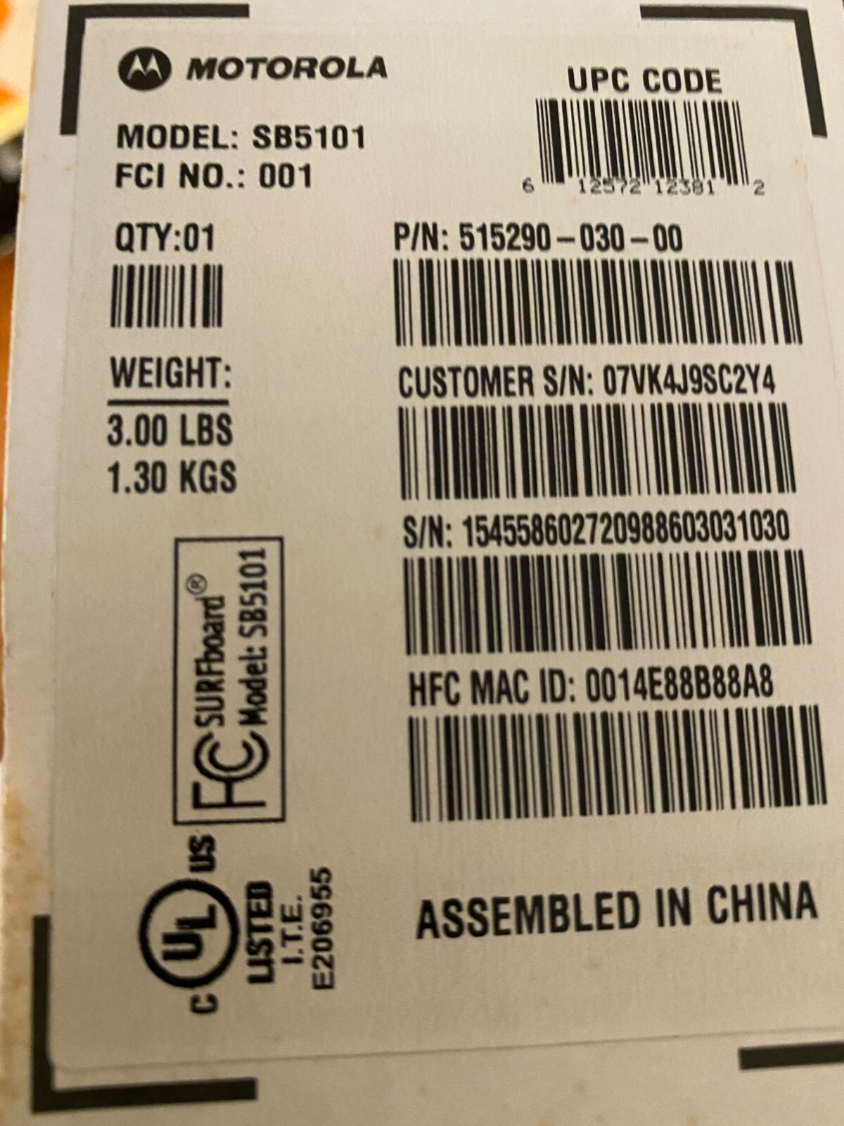 NEW Motorola SURFboard Cable Modem Model SB5101