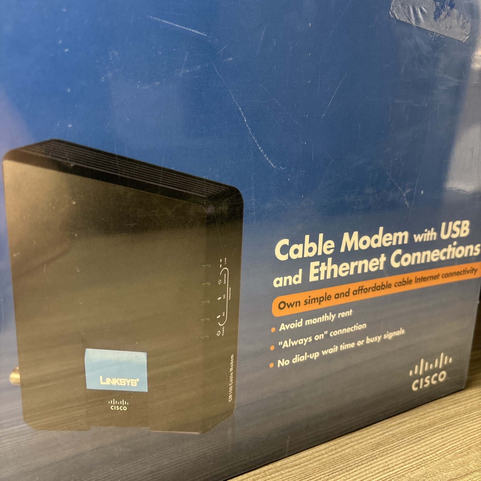 Cisco-Linksys Cable Modem Model CM100 (New – Factory Sealed) USB & Ethernet Conn