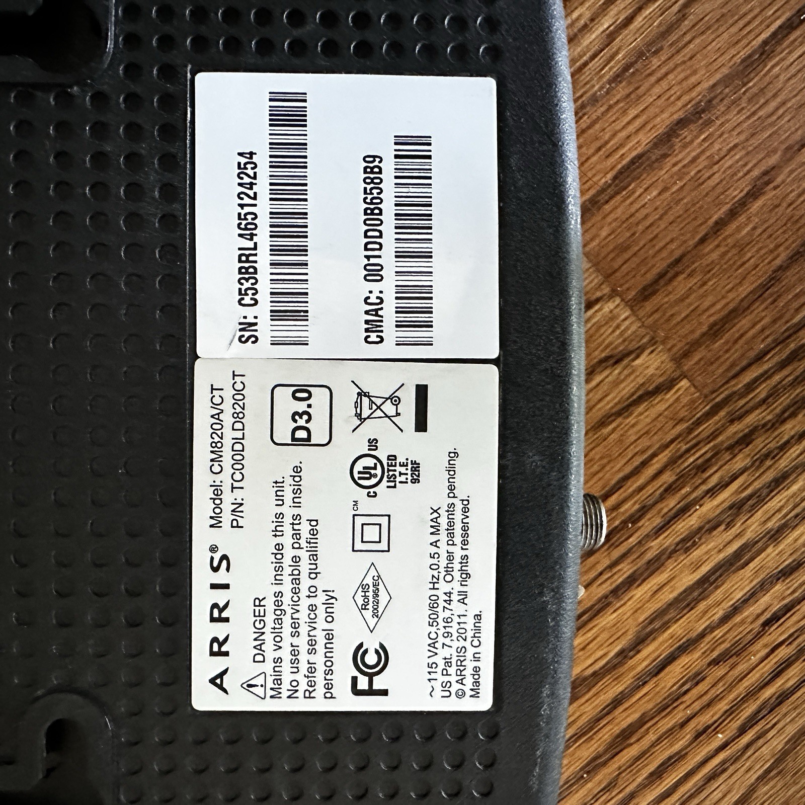 ARRIS CM820A/CT DOCSIS 3.0 Cable Modem