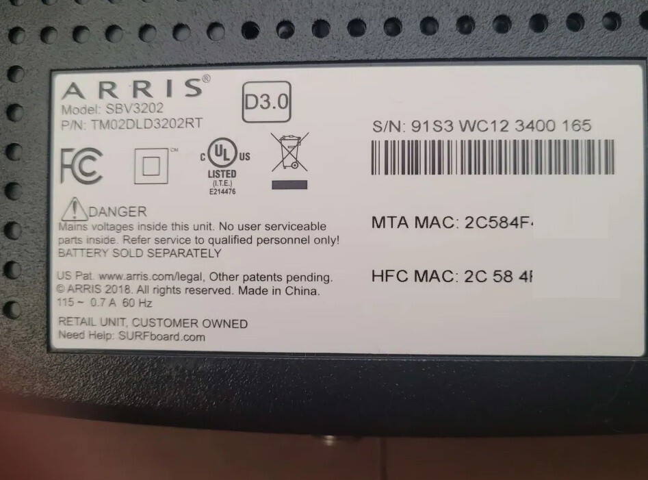 ARRIS Surfboard SBV3202 Docsis 3.0 Comcast Cable Modem with Ethernet