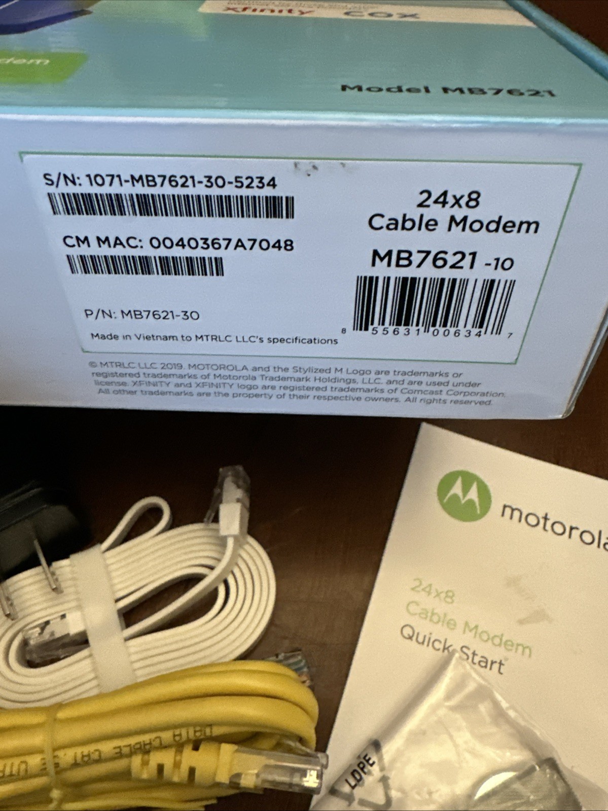 Motorola 24×8 Cabel Modem Model MB7621 DOCSIS 3.0 – New/Open Box