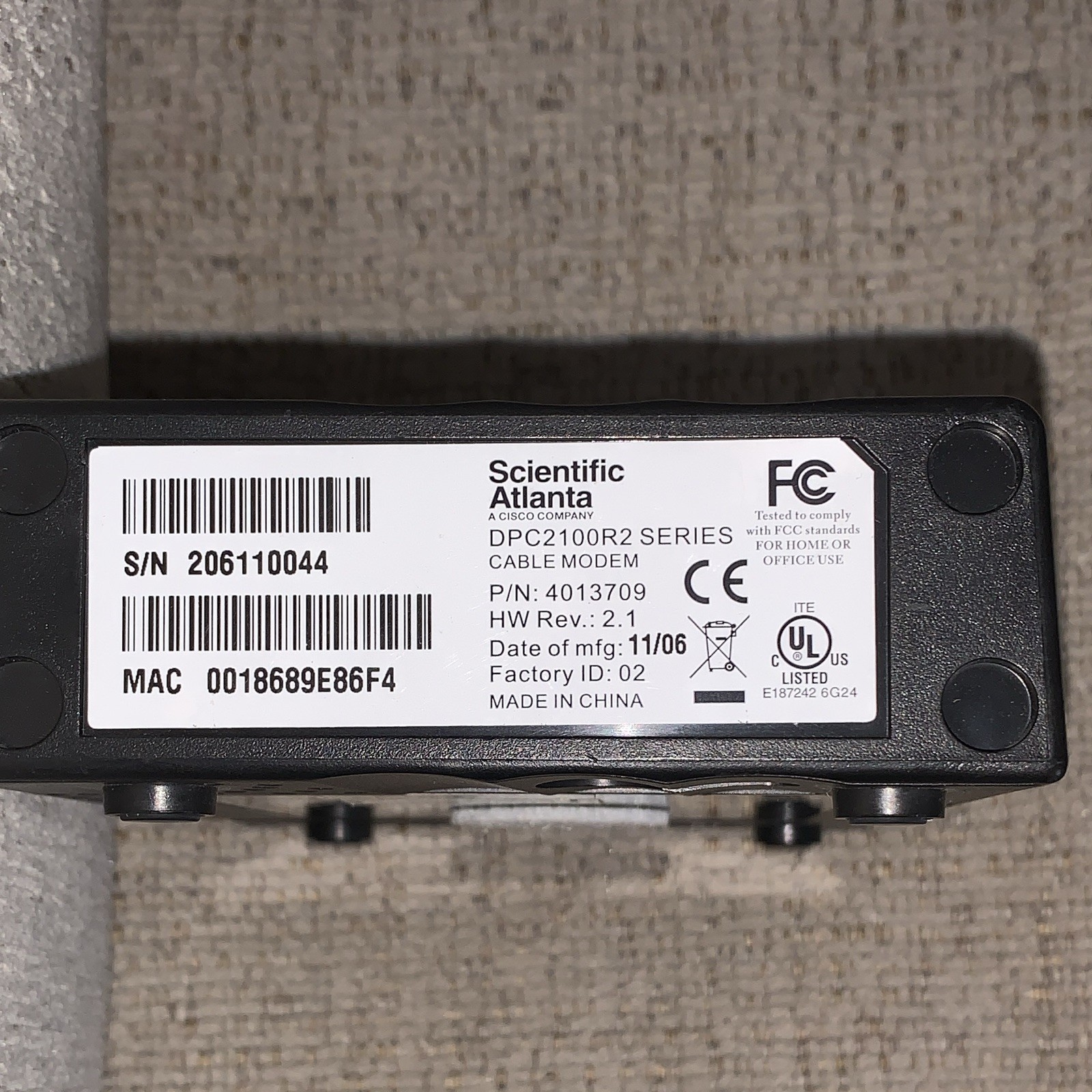 Scientific Atlanta DPC2100R2 Comcast DOCSIS 2.0 Cable Modem Ethernet USB