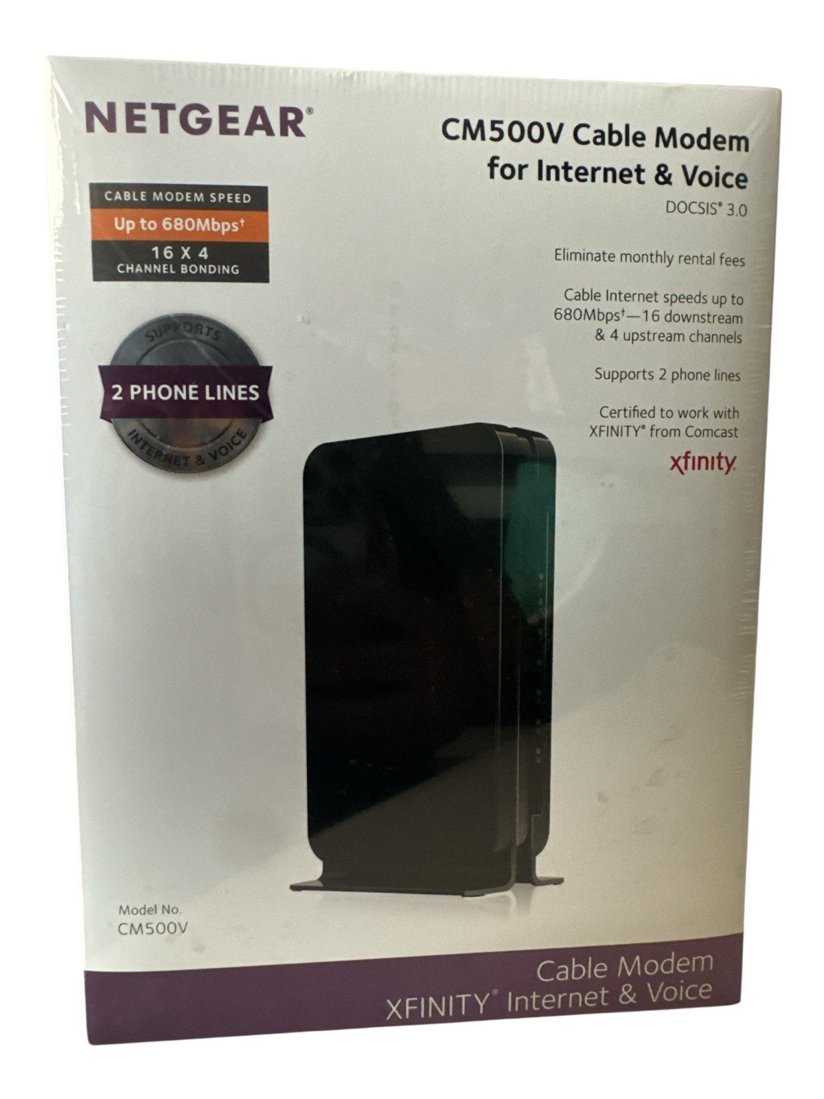 Netgear CM500V 16×4 DOCSIS 3.0 680Mbps High Speed Cable Modem with Voice Sealed