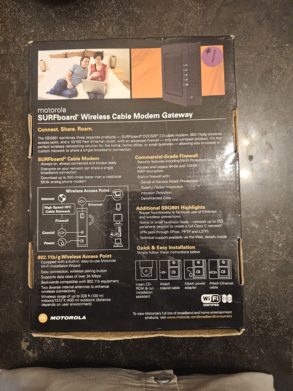 Motorola Surfboard SBG901 Wireless Cable Modem Gateway with Power Supply