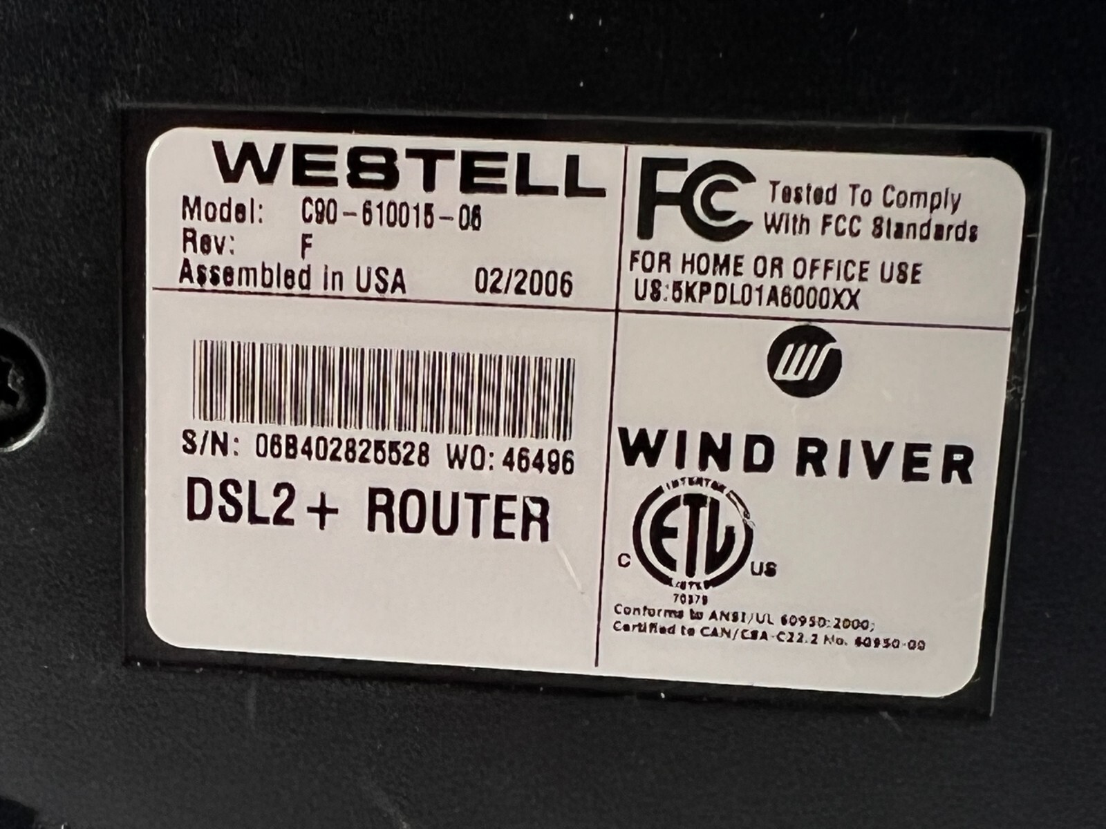 Westell 6110 DSL2 Plus Bridge Modem DSL Modem – C90-611015- 06
