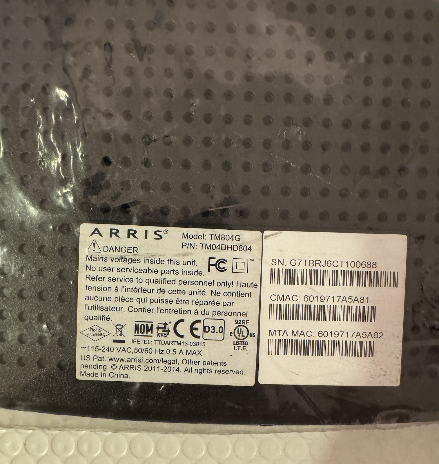 ARRIS TM804G/CT BLACK TELEPHONY MODEM TM804DHD804CT