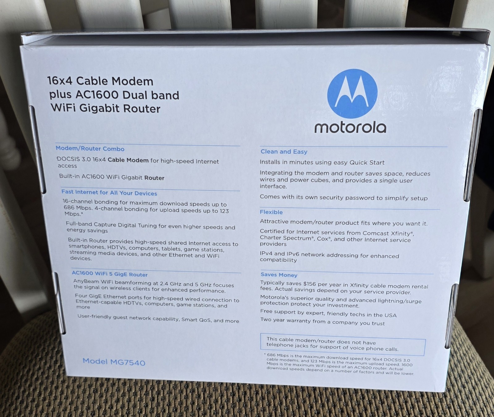 Motorola MG7540 16×4 Black Cable Modem WiFi Router