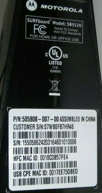 Motorola SURFboard SB5120 (505808-007-00) Cable Modem ONLY