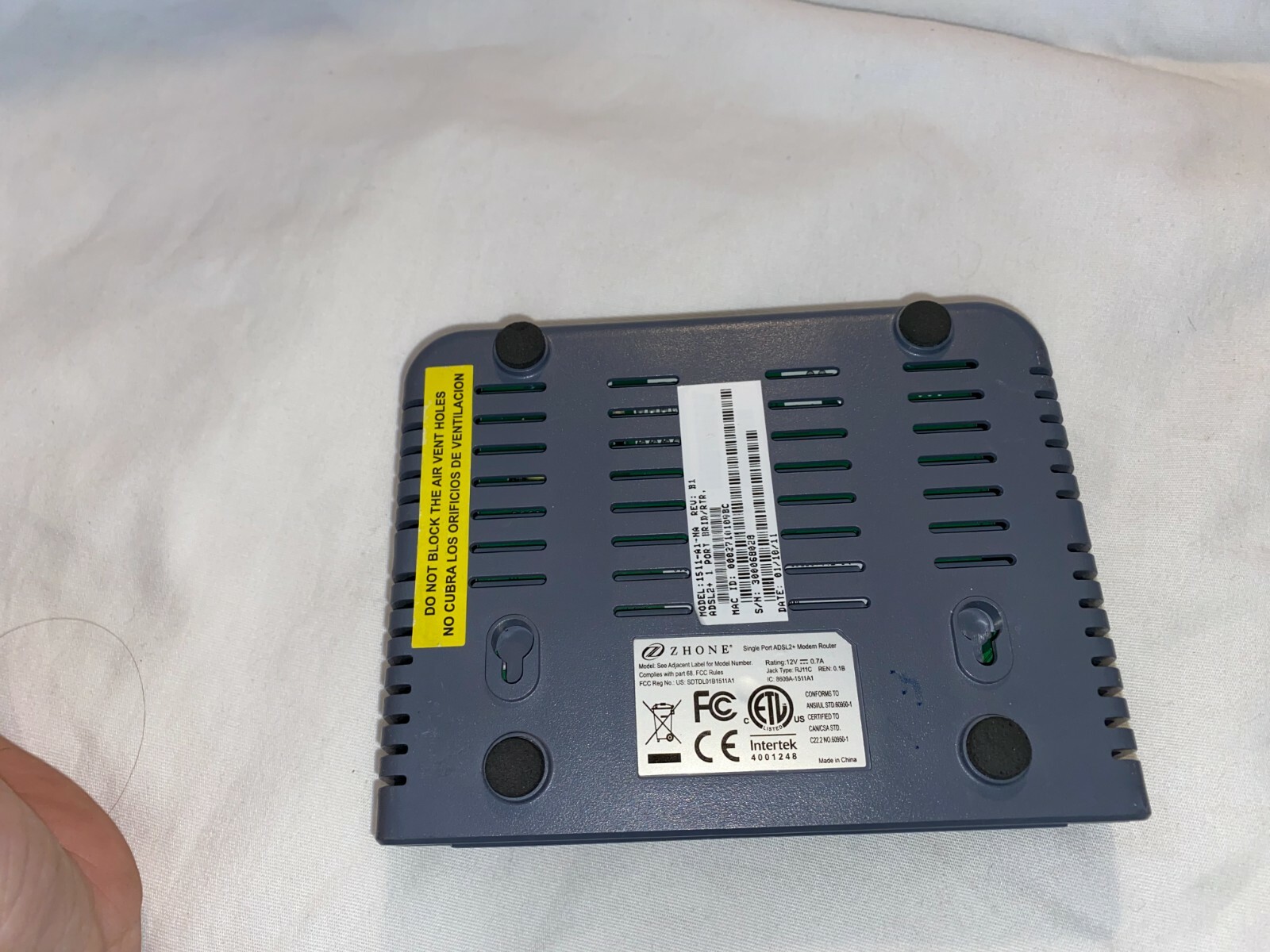 Zhone 1511-A1-NA ADSL2+ Gray DSL Internet BRIDGE ROUTER MODEM SINGLE PORT