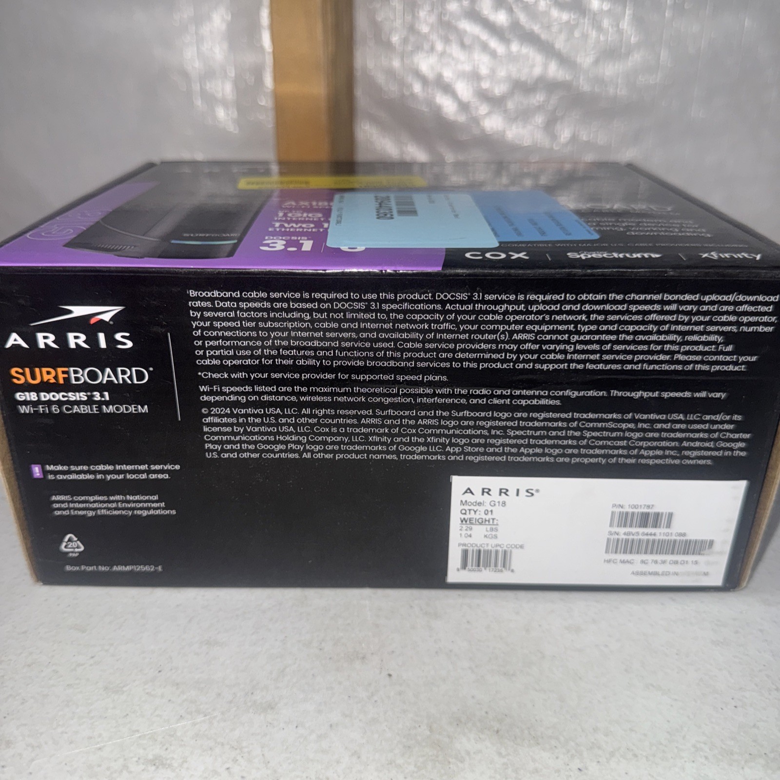 Arris G18 AX1800 WiFi 6 & DOCSIS 3.1 Cable Modem