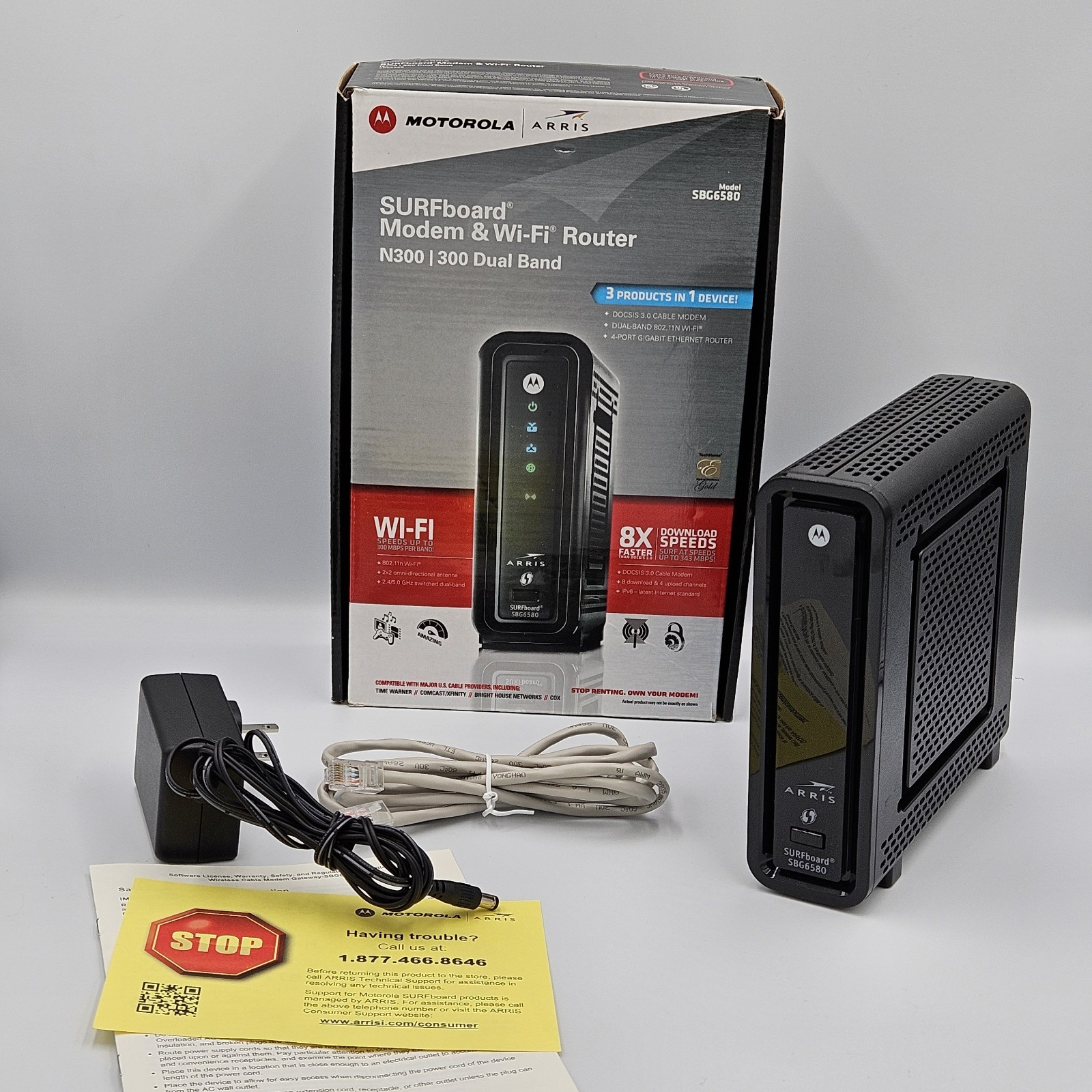 Motorola ARRIS SURFboard SBG6580 DOCSIS 3.0 Cable Modem and Wi-Fi Router N300